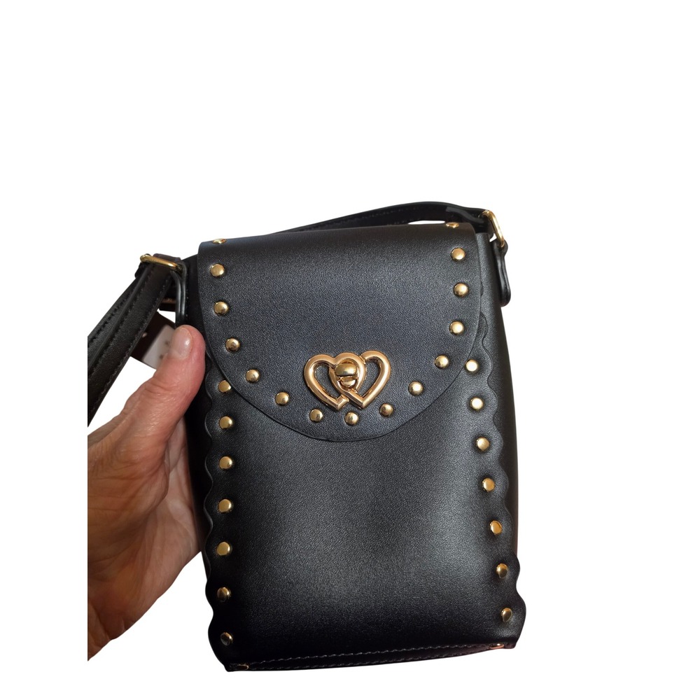 M.C. Womens Black Studded Heart Crossbody Phone Bag 5104 NWT - Picture 7 of 8